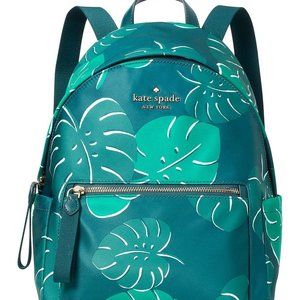 Kate Spade Chelsea Monstera Leaves Print Medium Nylon Backpack Green Multi